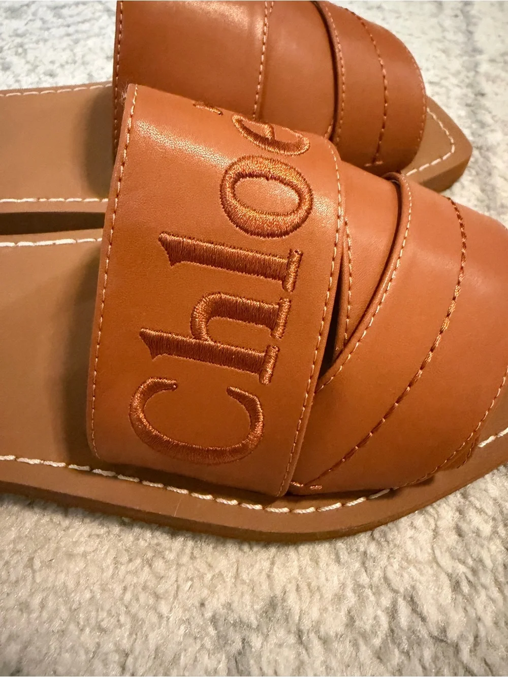 Chl*e Tan Leather Slide Sandals